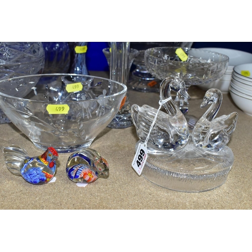 499 - TWENTY ONE PIECES OF CUT GLASS AND CRYSTAL, comprising five cut glass dishes, diameter 7.5cm, oval d... 