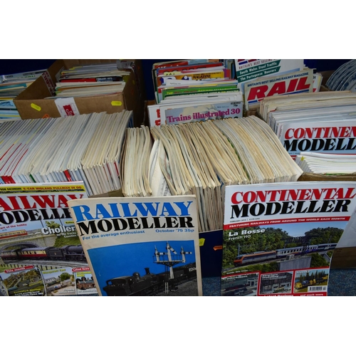 502 - SEVEN BOXES OF RAILWAY AND TRAIN MAGAZINES, to include approx. three hundred and fifty magazines, Mo... 