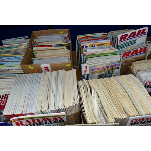 502 - SEVEN BOXES OF RAILWAY AND TRAIN MAGAZINES, to include approx. three hundred and fifty magazines, Mo... 