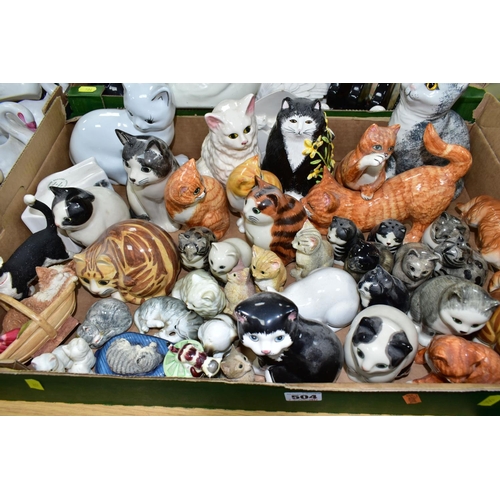 504 - THREE BOXES OF CERAMIC CATS AND SWANS, to include  over twenty four swan pots and planters, Crown De... 