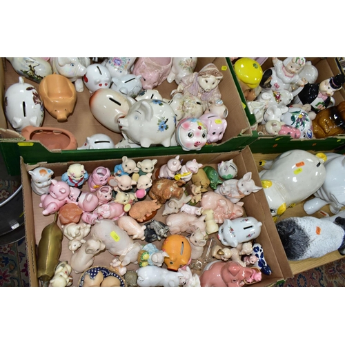 508 - THREE BOXES AND LOOSE CERAMICS , to include approximately thirty ceramic and resin piggy money boxes... 