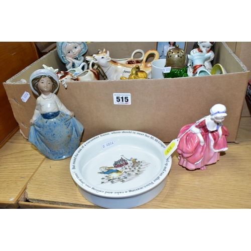 515 - TWO BOXES AND LOOSE CRUET SETS, COW CREAMERS AND SUNDRY CERAMIC ITEMS, to include eighteen cruet set... 