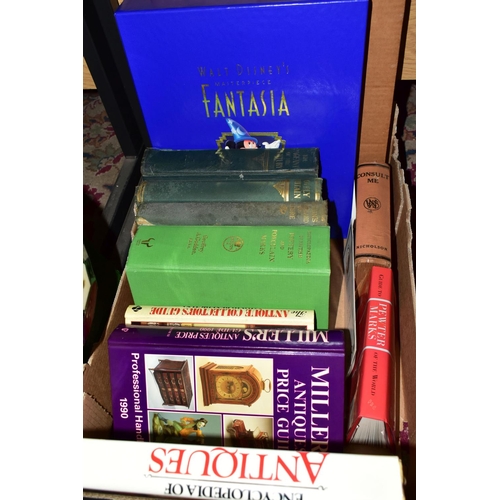 517 - TWO BOXES OF BOOKS AND SUNDRY ITEMS, thirteen books to include antiques, antiquarian titles and Lidi... 