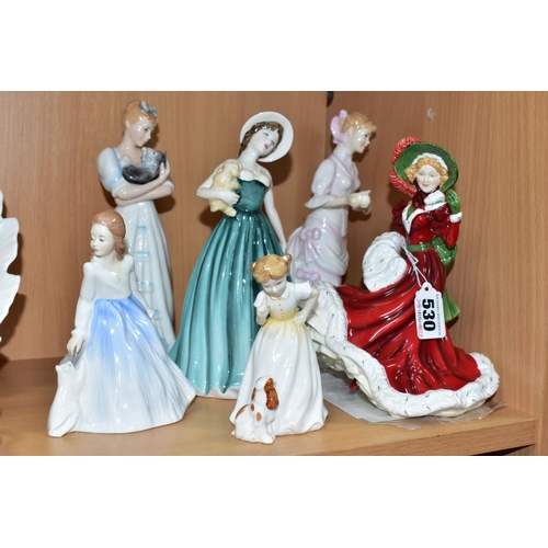 530 - SIX ROYAL DOULTON FIGURINES, comprising Pretty Ladies Petites 'Christmas Day 2010' HN5411, with blac... 