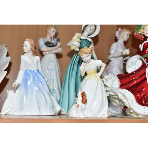 530 - SIX ROYAL DOULTON FIGURINES, comprising Pretty Ladies Petites 'Christmas Day 2010' HN5411, with blac... 