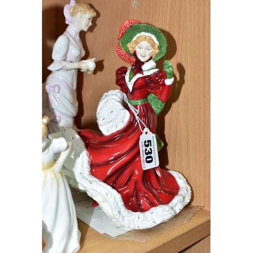 530 - SIX ROYAL DOULTON FIGURINES, comprising Pretty Ladies Petites 'Christmas Day 2010' HN5411, with blac... 