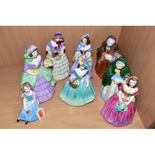 532 - EIGHT COALPORT FIGURINES, comprising early figurines Daisy, Edyth, Lady Rose, Bridesmaid (large chip... 