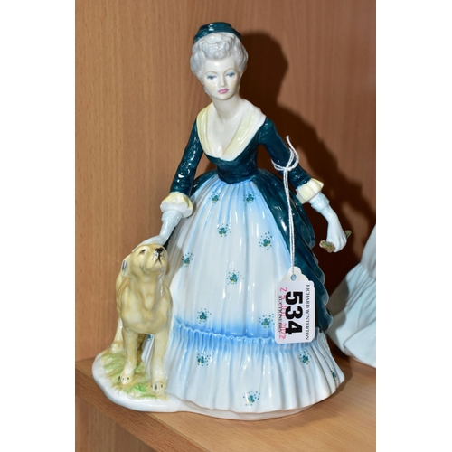 534 - FIVE COALPORT LADIES OF FASHION FIGURINES, comprising Lynne (tiny chip to flower petal), Abigail (cr... 