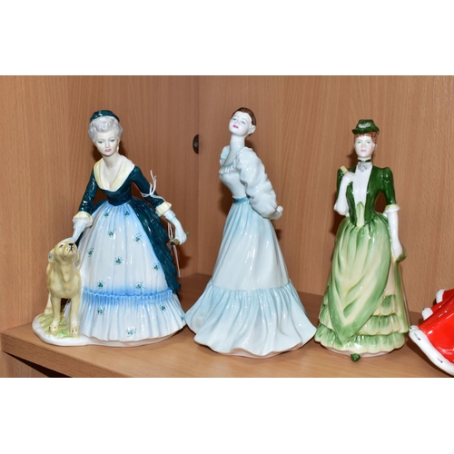 534 - FIVE COALPORT LADIES OF FASHION FIGURINES, comprising Lynne (tiny chip to flower petal), Abigail (cr... 