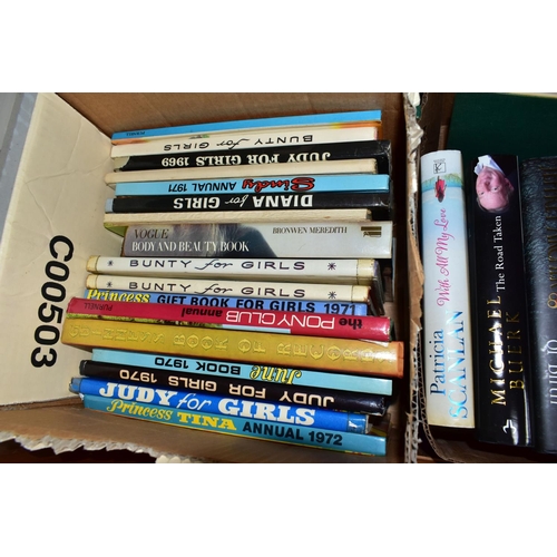 541 - FOUR BOXES OF BOOKS, approximately eighty to one hundred books, titles to include 1960s and 1970s ch... 