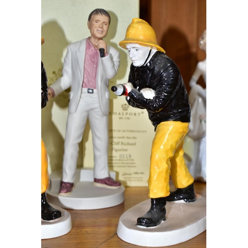 543 - FOUR COALPORT LIMITED EDITION FIGURINES, comprising a boxed Sir Cliff Richard figurine numbered 119/... 