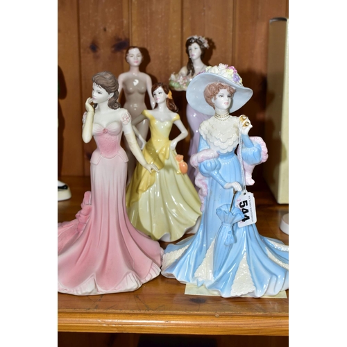 544 - FIVE COALPORT FIGURINES, comprising a matt Age of Elegance Sweet Surprise, Figurine of the Year 1999... 