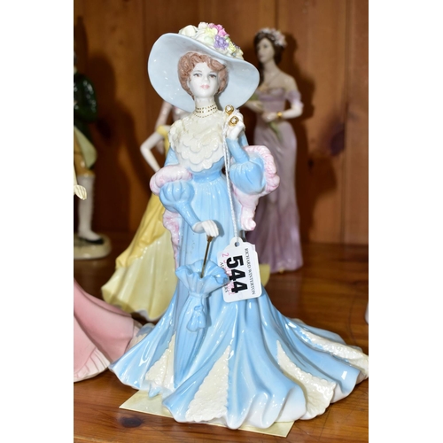 544 - FIVE COALPORT FIGURINES, comprising a matt Age of Elegance Sweet Surprise, Figurine of the Year 1999... 