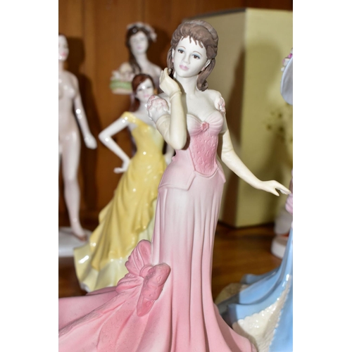 544 - FIVE COALPORT FIGURINES, comprising a matt Age of Elegance Sweet Surprise, Figurine of the Year 1999... 