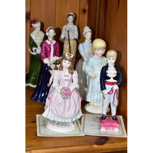 546 - EIGHT COALPORT FIGURINES, comprising limited edition The Wedding Collection Bridesmaid 228/1500 (som... 