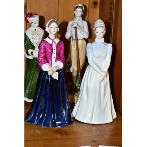 546 - EIGHT COALPORT FIGURINES, comprising limited edition The Wedding Collection Bridesmaid 228/1500 (som... 