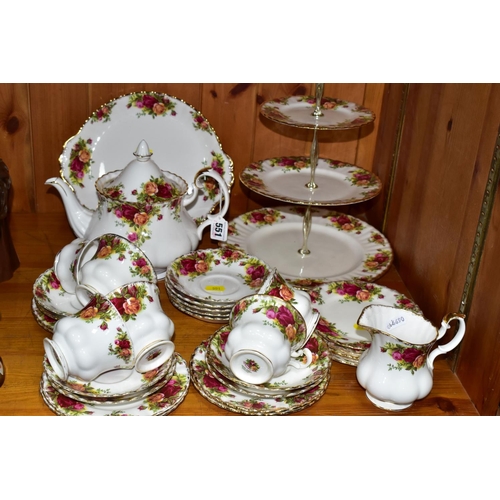 551 - A THIRTY TWO PIECE ROYAL ALBERT OLD COUNTRY ROSES TEA SET, comprising a three tier cake stand, a cak... 