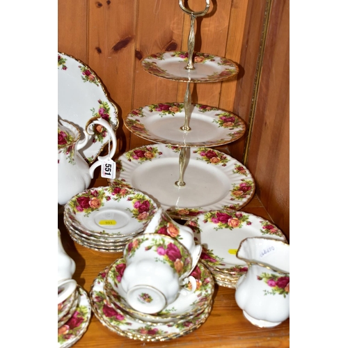 551 - A THIRTY TWO PIECE ROYAL ALBERT OLD COUNTRY ROSES TEA SET, comprising a three tier cake stand, a cak... 