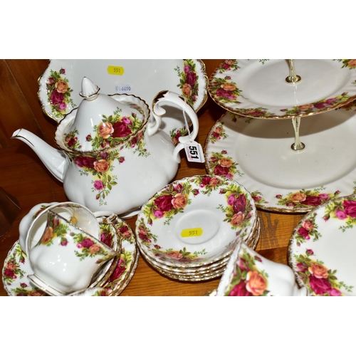 551 - A THIRTY TWO PIECE ROYAL ALBERT OLD COUNTRY ROSES TEA SET, comprising a three tier cake stand, a cak... 