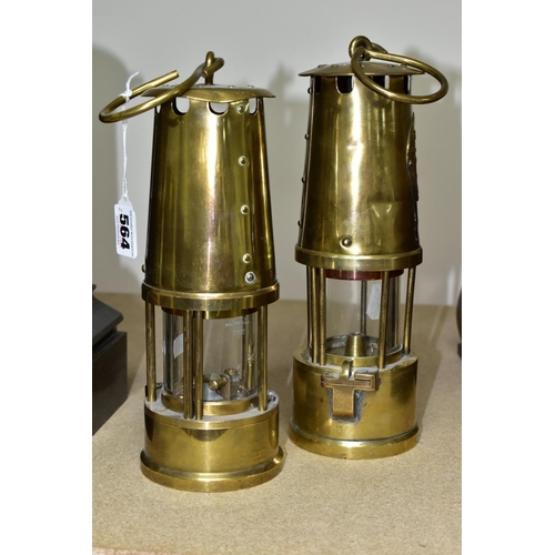 564 - TWO BRASS MINER'S LAMPS, comprising a late 19th early 20th century brass Protector Lamp & Lighting C... 