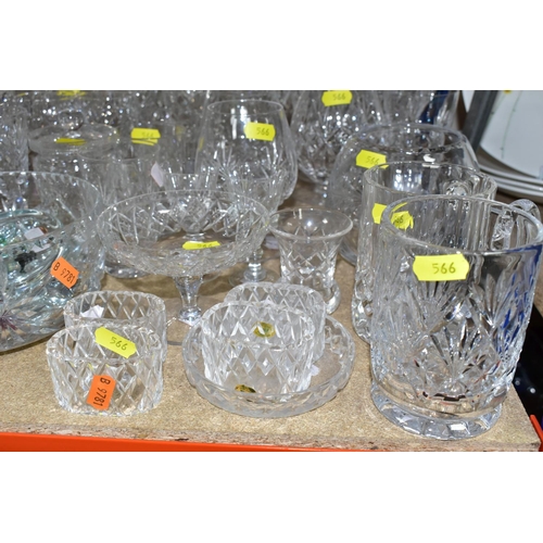 566 - A GROUP OF ASSORTED CUT GLASS AND CRYSTAL, to include two cut glass perfume bottles with silver coll... 