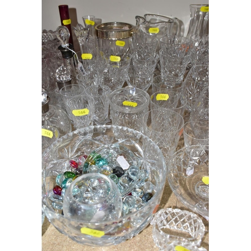 566 - A GROUP OF ASSORTED CUT GLASS AND CRYSTAL, to include two cut glass perfume bottles with silver coll... 