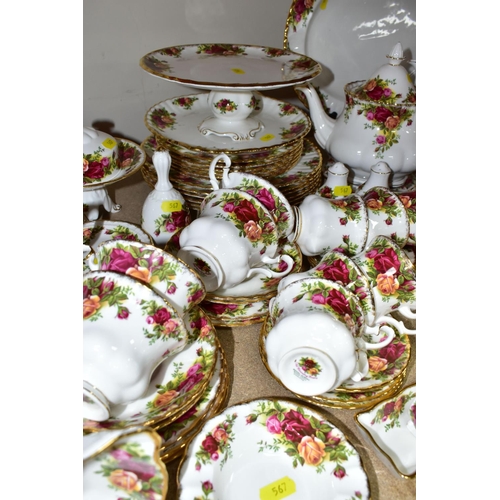 567 - A ROYAL ALBERT 'OLD COUNTRY ROSES' PATTERN PART DINNER AND TEA SERVICE, comprising twelve teacups, t... 