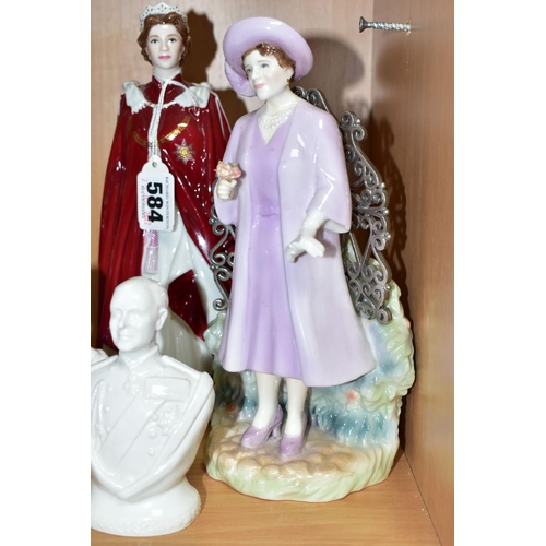 584 - TWO ROYAL WORCESTER FIGURINES, comprising Queen Elizabeth II titled 'In celebration of the Queen's 8... 