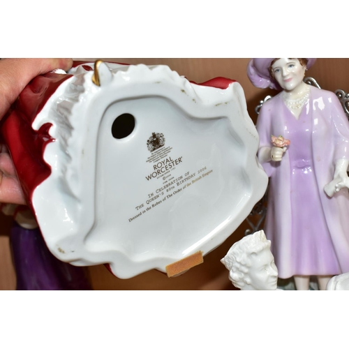 584 - TWO ROYAL WORCESTER FIGURINES, comprising Queen Elizabeth II titled 'In celebration of the Queen's 8... 