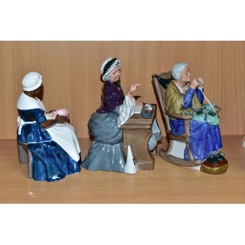 597 - THREE ROYAL DOULTON SEATED FIGURINES,  comprising 'Royal Govenor's Cook' HN2233, 'Schoolmarm' HN2223... 