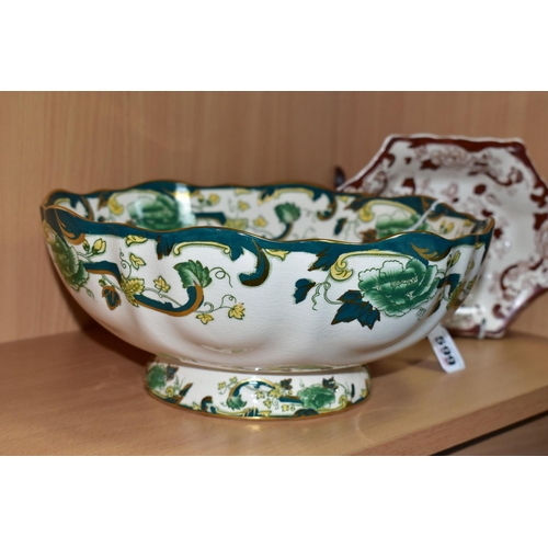 599 - MASONS IRONSTONE 'CHARTREUSE' FRUIT BOWL RAISED ON A CIRCULAR FOOT, approximate diameter 26cm, some ... 