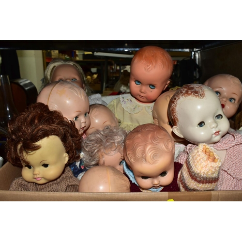 608 - FOUR BOXES OF DOLLS AND SOFT TOYS, to include over forty baby dolls ranging in ages from 1930's, 194... 