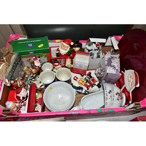 616 - FIVE BOXES OF ORNAMENTS, GIFTWARE AND GLASSWARE, to include approx., twenty ceramic and resin  Chris... 