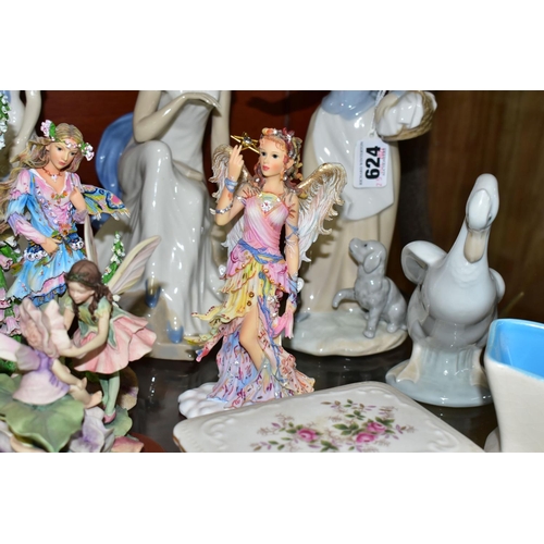 624 - A GROUP OF ORNAMENTS AND GIFTWARES, to include a Nao figurine of a girl with a puppy, a Nao duck, tw... 