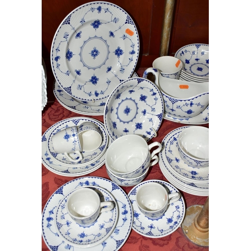 634 - A SIXTY SEVEN PIECE MIXED MASON'S AND JOHNSON BROTHERS BLUE DENMARK DINNER SERVICE, comprising a mea... 