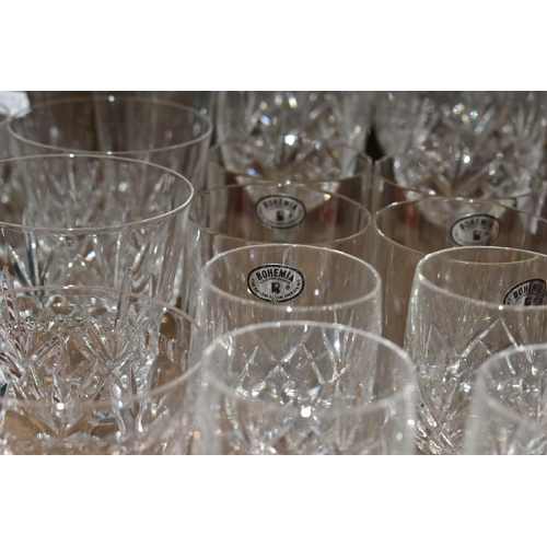 656 - A GROUP OF FINE CUT LEAD CRYSTAL AND OTHER GLASSWARES, to include a set of six Bohemia tumblers, six... 