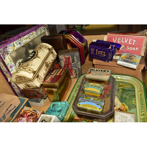 659 - FOUR BOXES OF  EARLY 20TH CENTURY  CONFECTIONERY TINS AND BOXES, to include a small group of militar... 