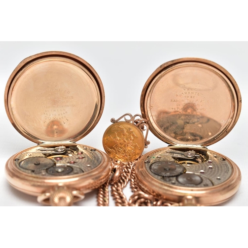 A 9CT GOLD DOUBLE ALBERT CHAIN SUSPENDING A FULL SOVEREIGN WITH