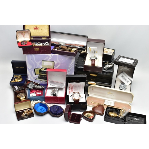 111 - A BOX OF ASSORTED WRISTWATCHES AND COSTUME JEWELLERY, to include a 'Citizen' automatic wristwatch, m... 