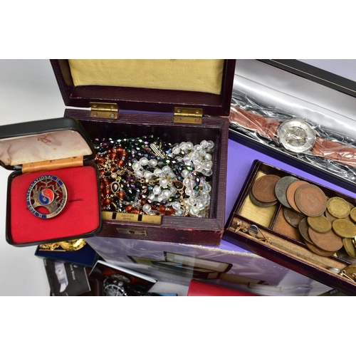 111 - A BOX OF ASSORTED WRISTWATCHES AND COSTUME JEWELLERY, to include a 'Citizen' automatic wristwatch, m... 