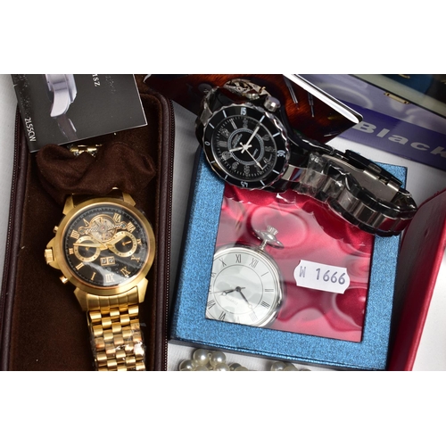 111 - A BOX OF ASSORTED WRISTWATCHES AND COSTUME JEWELLERY, to include a 'Citizen' automatic wristwatch, m... 