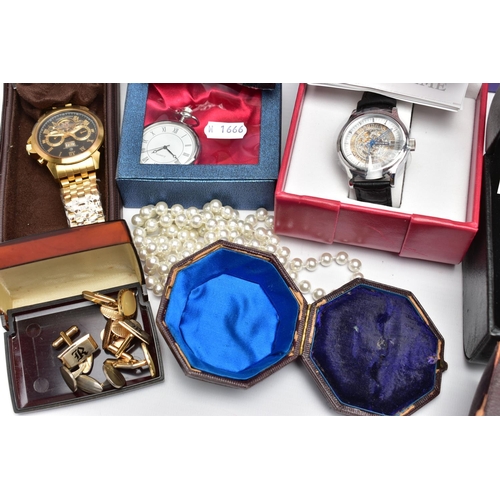 111 - A BOX OF ASSORTED WRISTWATCHES AND COSTUME JEWELLERY, to include a 'Citizen' automatic wristwatch, m... 