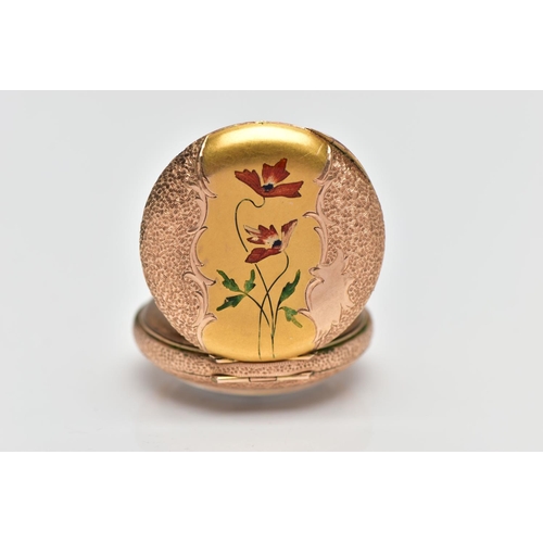 6 - A LADIES YELLOW METAL, OPEN FACE POCKET WATCH, non-running, keyless wind, round white dial, Arabic n... 