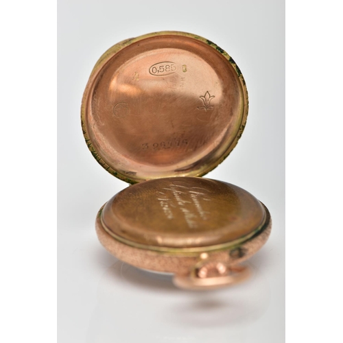 6 - A LADIES YELLOW METAL, OPEN FACE POCKET WATCH, non-running, keyless wind, round white dial, Arabic n... 