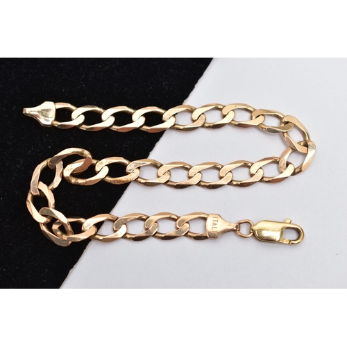 85 - A 9CT YELLOW GOLD BRACELET, designed as a flat curb link chain with lobster clasp, approximate lengt... 