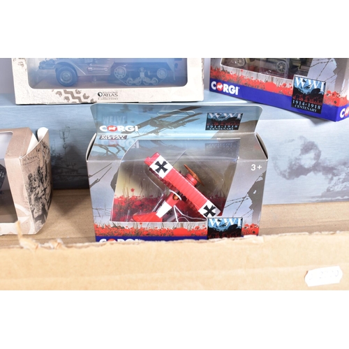 1 - A COLLECTION OF BOXED CORGI AND ATLAS EDITIONS MILITARY VEHICLES MODELS, the Corgi models are the fo... 