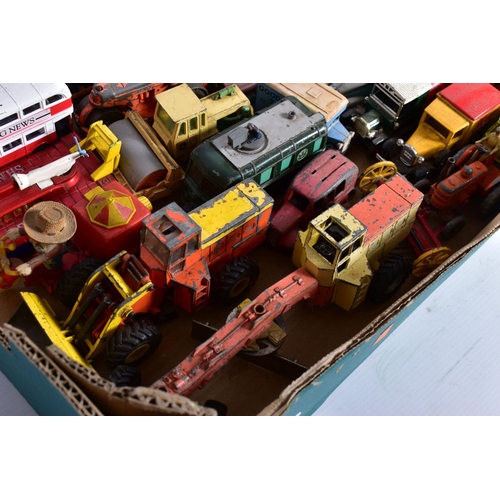 20 - A QUANTITY OF UNBOXED AND ASSORTED PLAYWORN DIECAST VEHICLES, to include Dinky Supertoys Karrier BBC... 