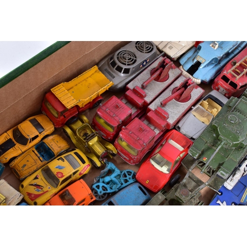 56 - A QUANTITY OF UNBOXED AND ASSORTED PLAYWORN DIECAST VEHICLES, to include Corgi Toys Plymouth Sports ... 