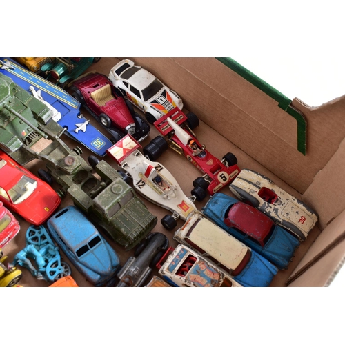 56 - A QUANTITY OF UNBOXED AND ASSORTED PLAYWORN DIECAST VEHICLES, to include Corgi Toys Plymouth Sports ... 