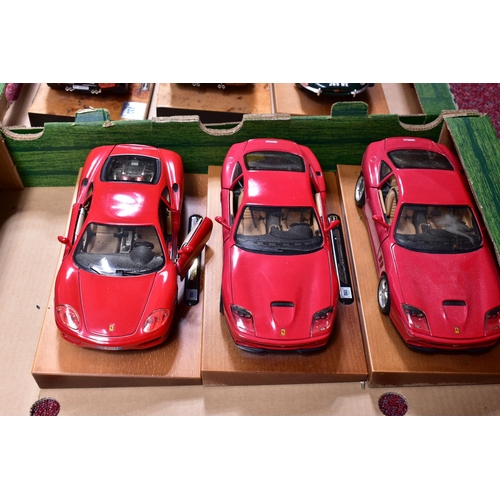 58 - A COLLECTION OF MAINLY UNBOXED AND ASSORTED BBURAGO 1:24 SCALE SPORTS CARS, all mounted on wooden pl... 